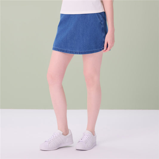 High-Waist Denim Skort