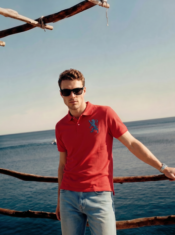 3D Lion Embroidered Slim Fit Polo